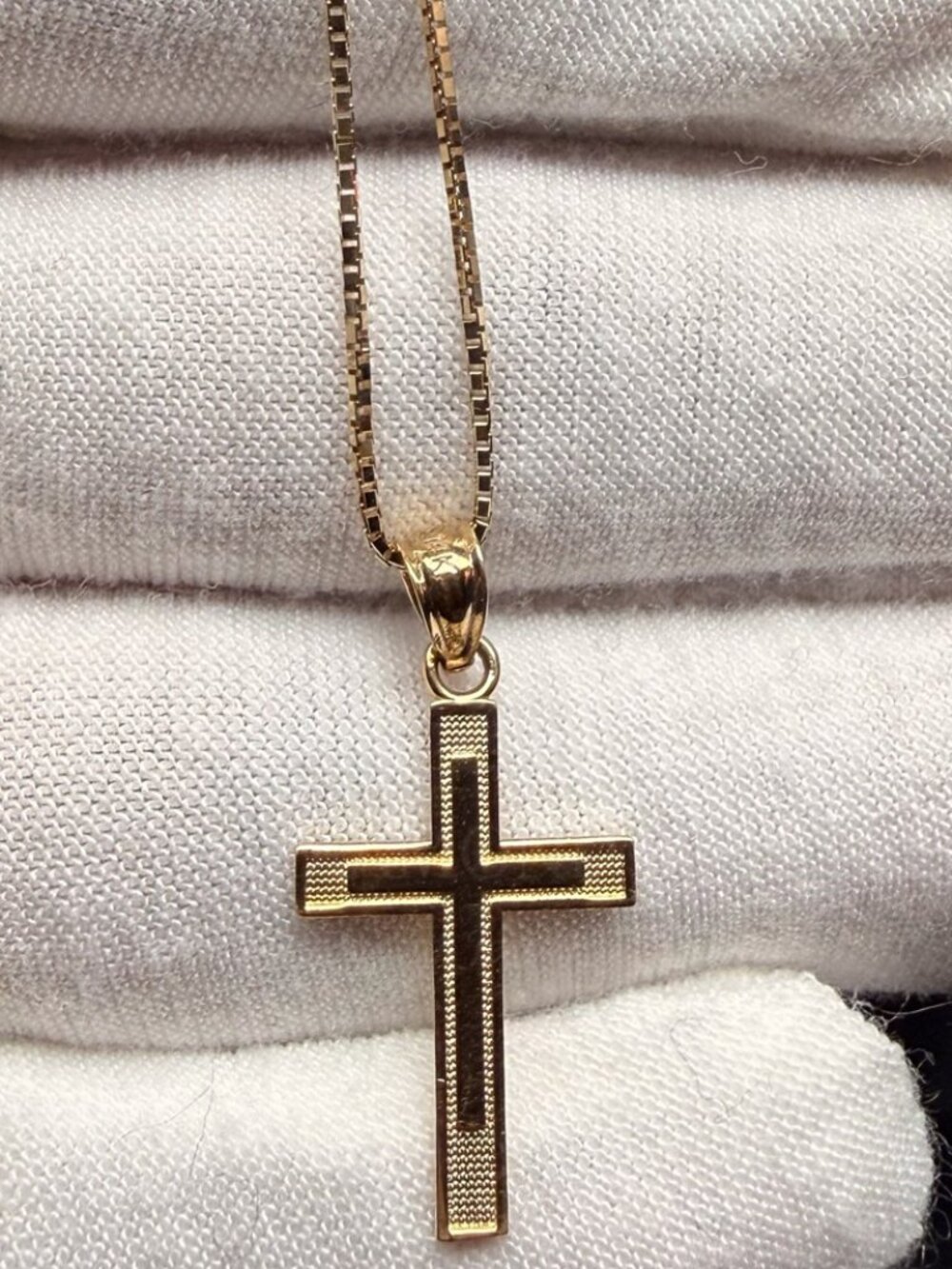 14K Yellow Gold Latin Cross Pendant With 0.8mm Box Chain - 24 inch